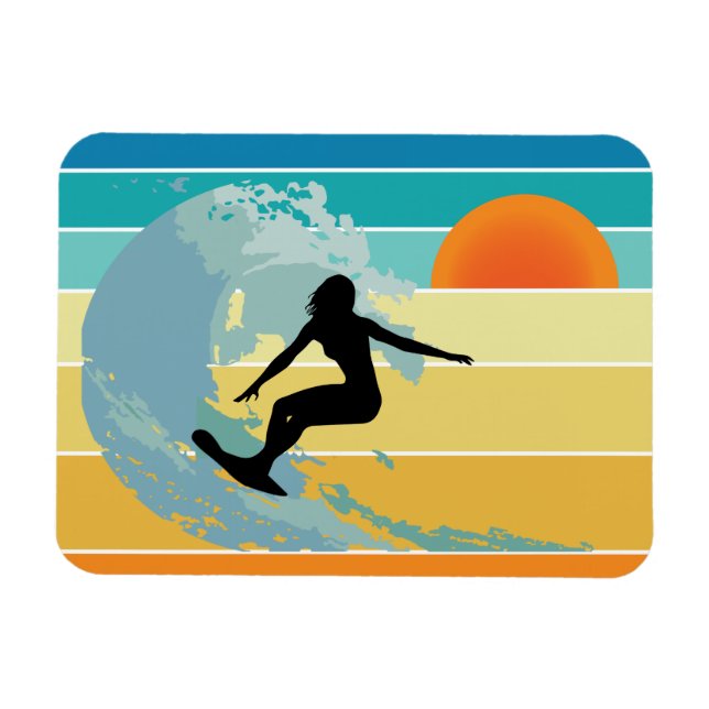 Surfer Girl Vintage Sunset Magnet (Horizontal)