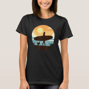 Surfer Girl Woman & Chicken Hen Retro Vintage Surf T-Shirt