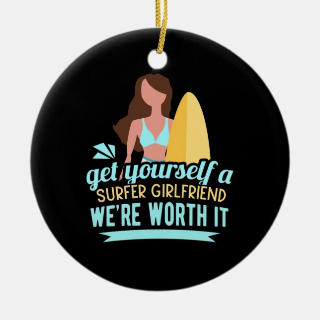 Surfer Girlfriend Ceramic Tree Decoration (Front)