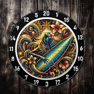 Surfer Glow with Tropical Sunset Art Dartboard