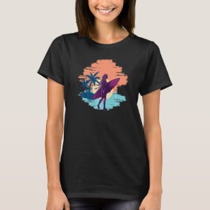 Surfer Going Surfing With Beach Sunset Sand And Pa T-Shirt