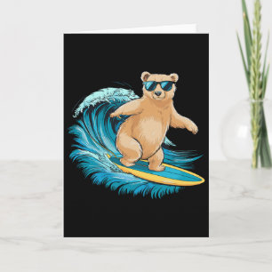 Surfer Grizzly Bear Beach Summer Surfboard Surfing Card