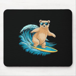 Surfer Grizzly Bear Beach Summer Surfboard Surfing Mouse Pad
