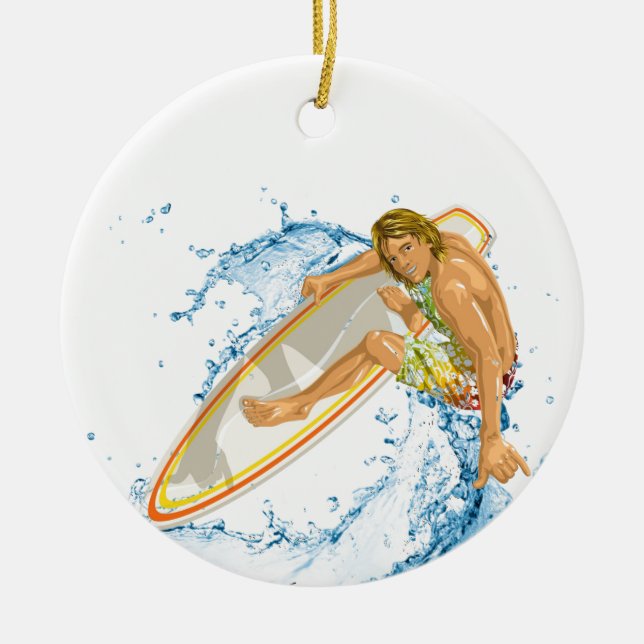 Surfer Guy Ceramic Tree Decoration (Front)