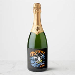 Surfer Halloween costume Retro Creep It Real Sparkling Wine Label