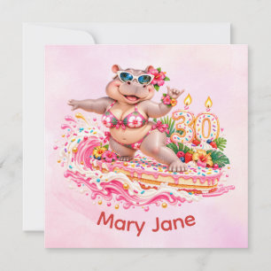 Surfer Hippo 30th Birthday Surfing Card