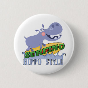 Surfer Hippopotamus 6 Cm Round Badge