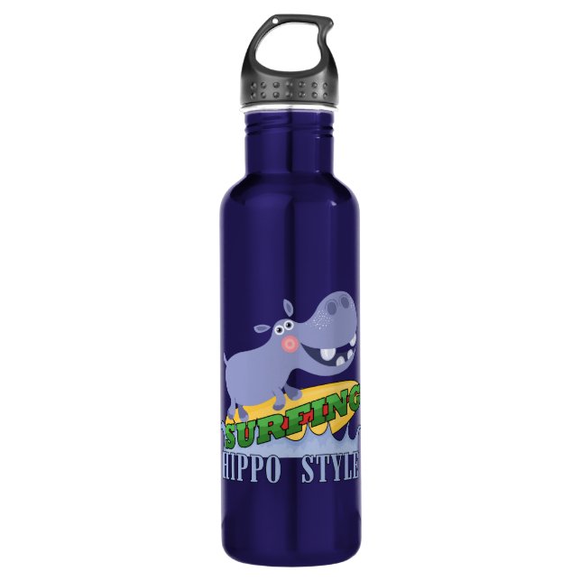 Surfer Hippopotamus 710 Ml Water Bottle (Front)