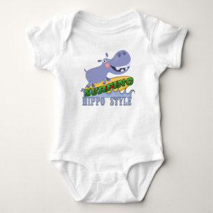 Surfer Hippopotamus Baby Bodysuit