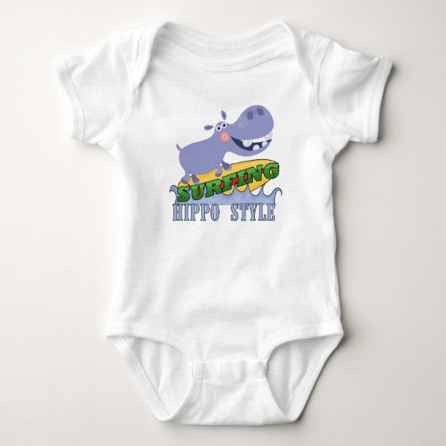 Surfer Hippopotamus Baby Bodysuit (Front)