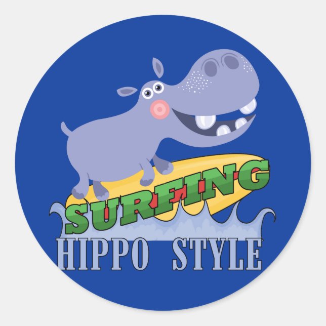 Surfer Hippopotamus Classic Round Sticker (Front)