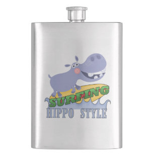 Surfer Hippopotamus Hip Flask