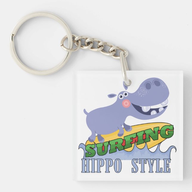 Surfer Hippopotamus Key Ring (Front)