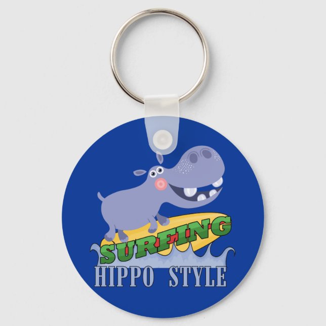 Surfer Hippopotamus Key Ring (Front)