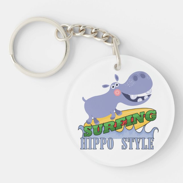 Surfer Hippopotamus Key Ring (Front)