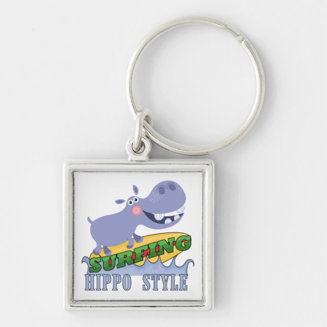 Surfer Hippopotamus Key Ring (Front)