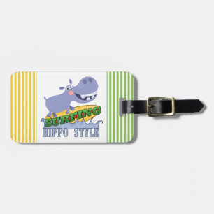 Surfer Hippopotamus Luggage Tag
