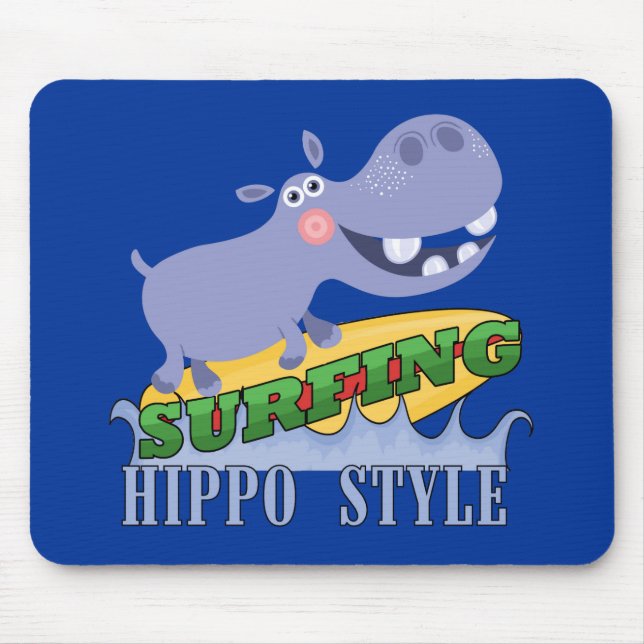 Surfer Hippopotamus Mouse Pad (Front)