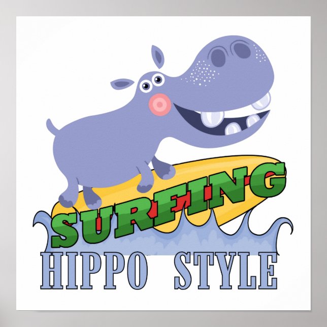 Surfer Hippopotamus Poster (Front)