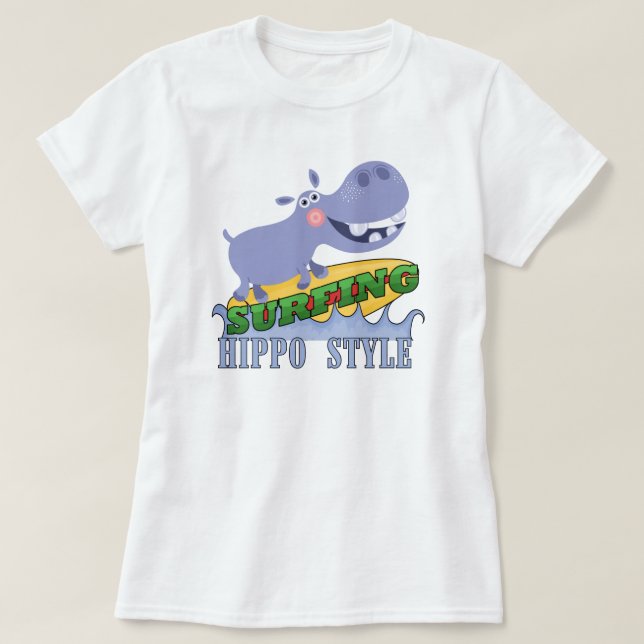 Surfer Hippopotamus T-Shirt (Design Front)