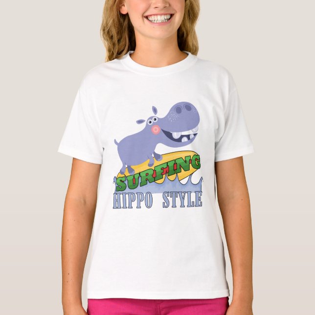 Surfer Hippopotamus T-Shirt (Front)
