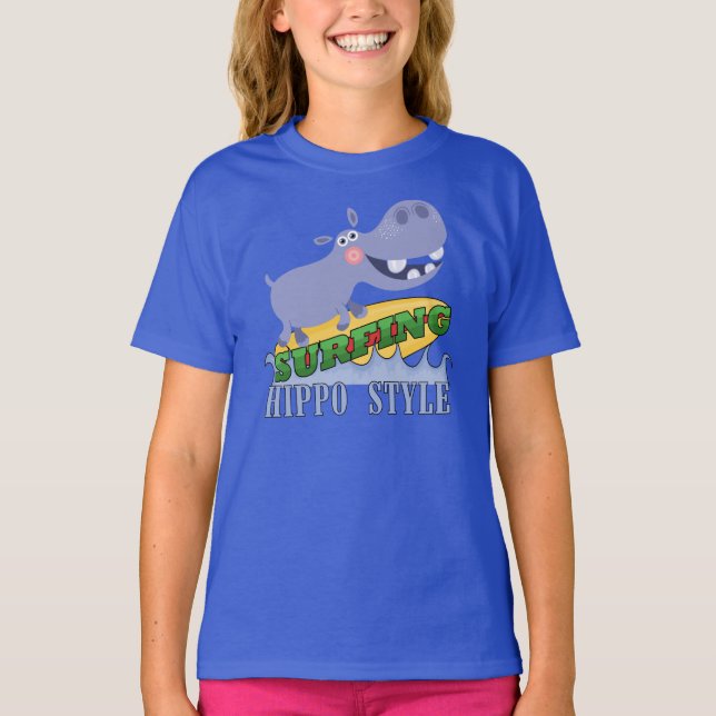 Surfer Hippopotamus T-Shirt (Front)