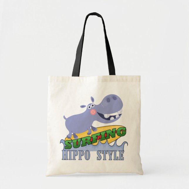 Surfer Hippopotamus Tote Bag (Front)