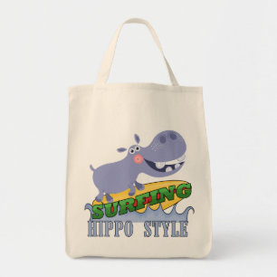Surfer Hippopotamus Tote Bag