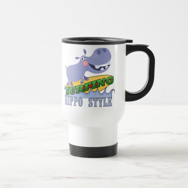 Surfer Hippopotamus Travel Mug (Right)