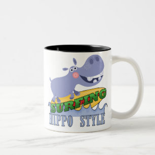 Surfer Hippopotamus Two-Tone Coffee Mug