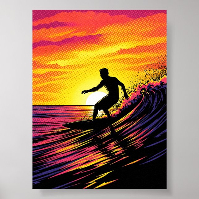 Surfer in a Sunset pop-art Poster (Front)