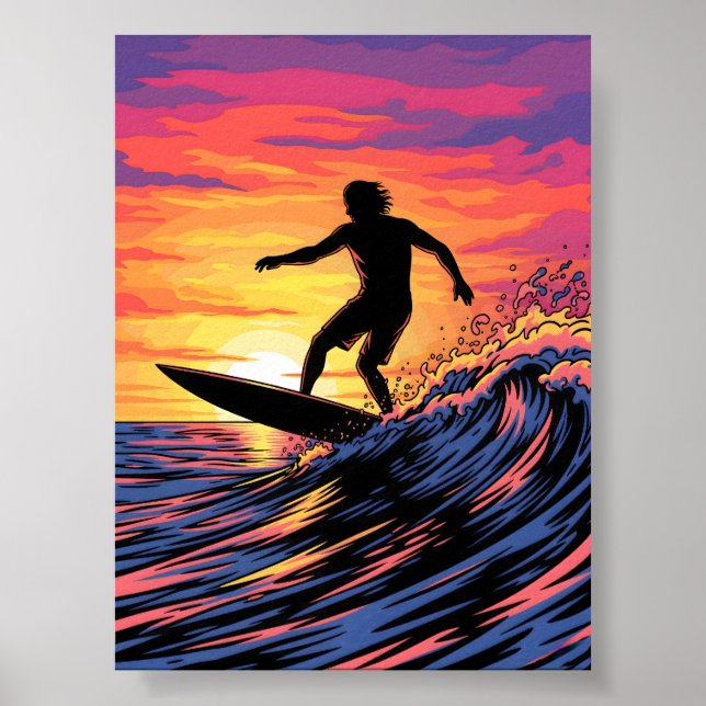 Surfer in a Sunset pop-art Poster (Front)