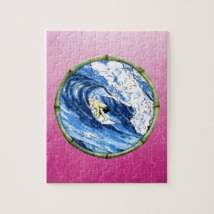 Surfer In Bamboo Circle Jigsaw Puzzle