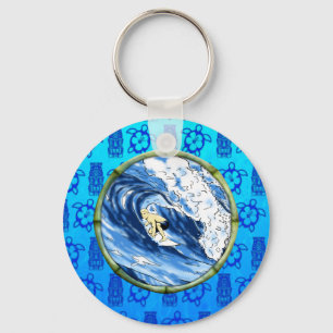 Surfer In Bamboo Circle Key Ring