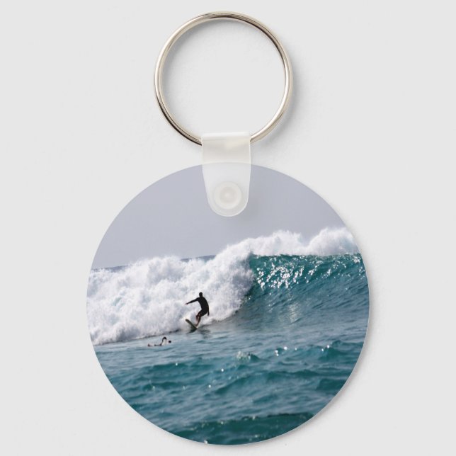 Surfer in Giant Hawaiian Wave Key Ring (Front)