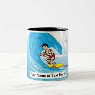 Surfer - Male Cartoon by PrintedPerfection.com Two-Tone Coffee Mug