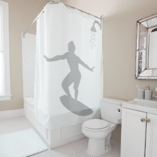 Surfer Man Bathroom Shadow Behind Silhouette Funny Shower Curtain
