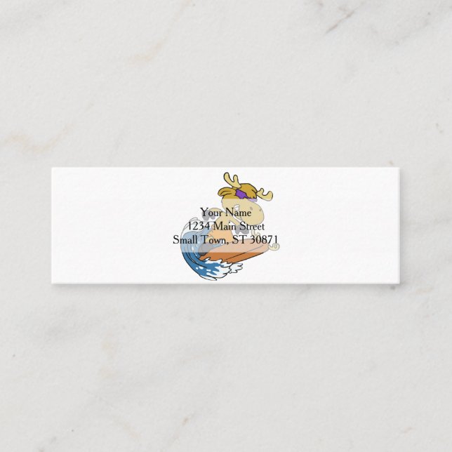 Surfer moose on Blue Ocean Wave | choose back colo Mini Business Card (Front)