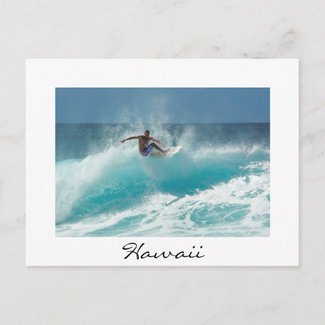 Surfer on a big wave white Hawaii postcard (Front)