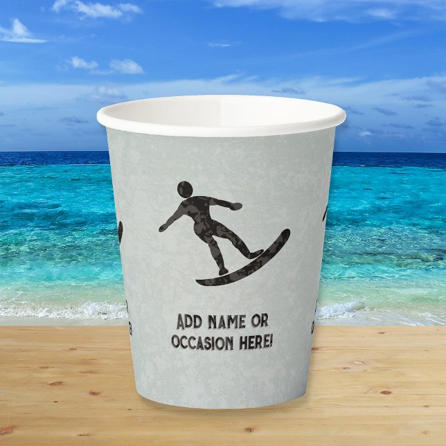 Surfer on Board rugged metal look for male party Paper Cups (Creator Uploaded)