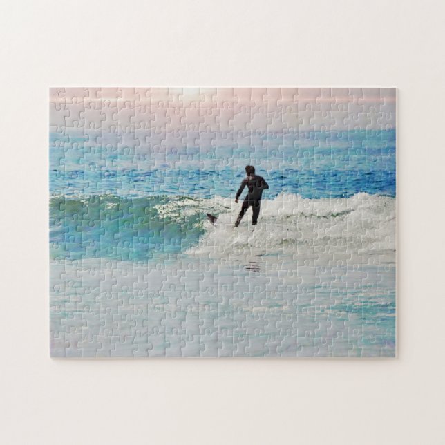 Surfer on Wave at Beach Sunset Puzzle (Horizontal)