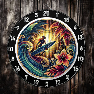 Surfer on Wave with Sunset Vibes Dartboard