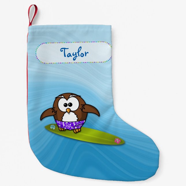 surfer owl Christmas stocking (Front)