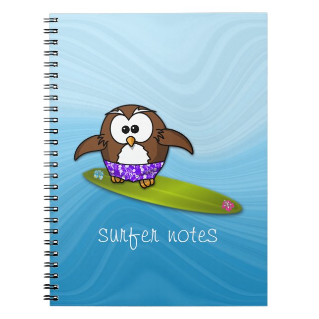 surfer owl spiral notebook (Front)