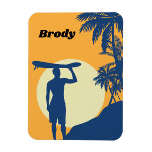 Surfer, palm tree, cliff, Sun, Moon, surf board Magnet