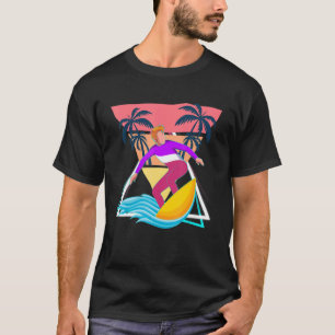 Surfer Palm Trees Summer Synthwave Surfing Vaporwa T-Shirt