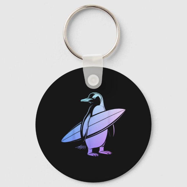 Surfer Penguin Surfboard Surfing Funny Cute Surfin Key Ring (Front)