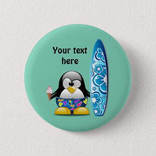 Surfer Penguin with Ice Cream 6 Cm Round Badge