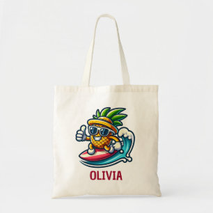 Surfer Pineapple Hits the Waves Personalised Tote Bag