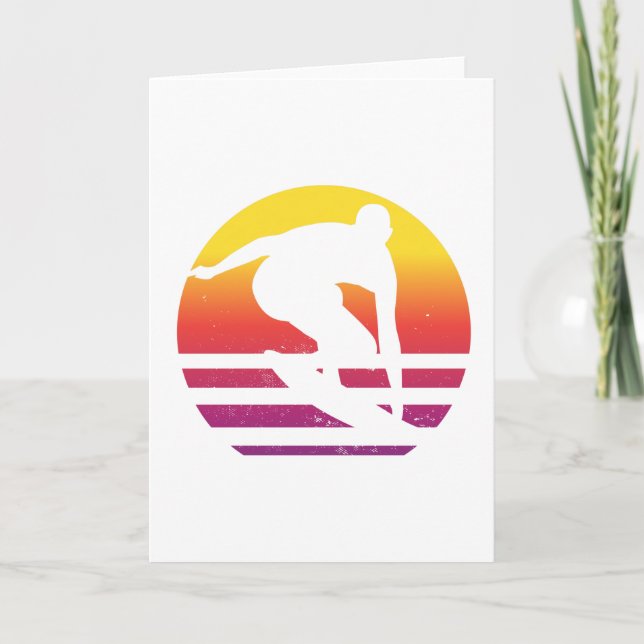 Surfer Retro Surfing Sunset Card (Front)